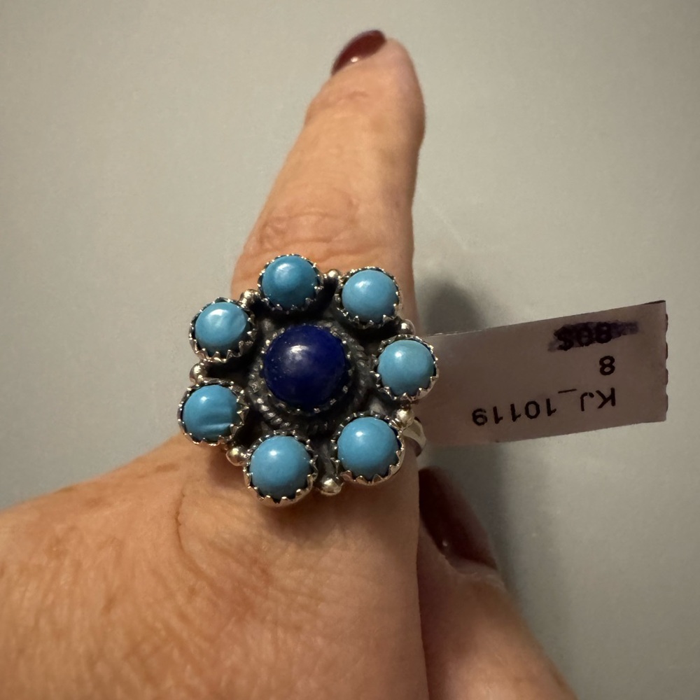 New with tags turquoise and lapis sterling silver ring adjustable - Picture 5 of 5